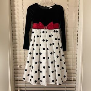 Jenny & Me Girl’s 8 Polka Dot Bow Christmas Holiday Velvet Dress Red Black White